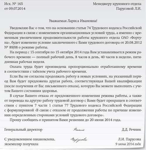 Процедура изменения графика работы